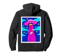 Cat UFO Abduction Retro Risograph Space Art Illustration Pullover Hoodie
