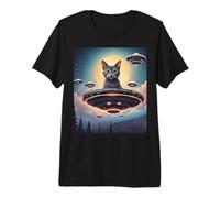 Cat UFO Funny Invasion Meme Retro Alien cat UFO Selfie Premium T-Shirt
