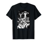 Cat UFO | Funny Invasion Meme Retro Alien Cat UFO Selfie T-Shirt