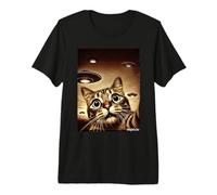 Cat UFO Selfie Close-Up Alien Fun Premium T-Shirt