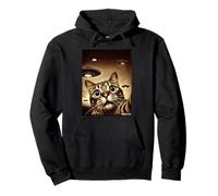 Cat UFO Selfie Close-Up Alien Fun Pullover Hoodie