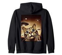 Cat UFO Selfie Close-Up Alien Fun Zip Hoodie