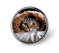 Cat Under Blanket Badge Holder Personalized Metal Button Pin Fashion Round Badge with Pattern Pin DIY Button Badges Exquisite Brooch Crafts Gift Clothes Decorative Pins