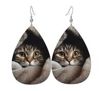 Cat Under Blanket Earrings for Women Teardrop Leather Earring Double Sided Drop Dangle Earrings Lightweight Women's Ear Accessories Jewelry Fashion Birthday Gift