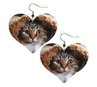 Cat Under Blanket Heart Earrings Faux Leather Double Sided Drop Dangle Earrings Fashion Lightweight Jewelry Gifts For Women'S Ear Accessories