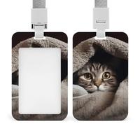 Cat Under Blanket Id Badge Holder,Name Tag Holder with Detachable Lanyard,Waterproof Design Id Card Holder for Office, Workplace