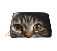 Cat Under Blanket Makeup Bag for Women Cosmetic Bags Leather Travel Makeup Case Organizer Waterproof Make up Pouch Open Flat Toiletry Bag Portable Storage Pouch for Travelling, Gold, One Size