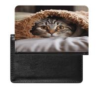 Cat Under Blanket Passport Holder Passport Wallet Document Organizer Protector PU Leather Card Slot Travel Accessories
