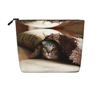 Cat Under Blanket Print Makeup Bag for Women,Portable Cosmetic Bag Toiletry Bag, Capacious Travel Makeup Organizer