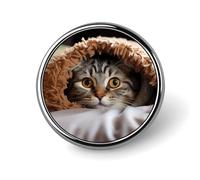 Cat Under Blanket Round Badge Personalized Metal Lapel Pin Badges Fit Clothing Bags Hat Humorous Printed Brooch Badge Party Decorations Accessories for Men Women