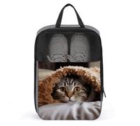 Cat Under Blanket Shoe Bags Foldable Breathable Portable Shoe Puches Organizer Stylish Expandable Packing Travel Shoes Bags for Sneakers Gym Luggage Closet