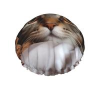 Cat Under Blanket Shower Cap for Women Double Layers Thick Hair Caps Reusable Waterproof Bath Caps with Elastic Band Hair Hat Washable Shower Hat for Men Women Spa Salon