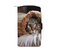 Cat Under Blanket Wallet Multifunctional Leather Wallets for Men Compact Long Wallet Credit Card Holder Passport Bag