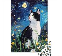 Cat Under Starry Sky 1000 Piece Eco-Friendly Paper Night View Puzzle Kids Age 12+ Educational Beginner Birthday for Family 70x50cm/1000pcs