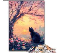 Cat Under The Cherry Blossoms Jigsaw Puzzles for Adults 1000, for Age 14 Years And over Stress Relief Christmas Game Presents for Women 50x75cm