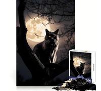 Cat Under The Moonlight Jigsaw Puzzles 1000 Piece for Teenagers Sharp Memory Soothing Downtime Neat Edges Nice Gift size 38x52cm