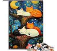 Cat Under The Night Sky 1000 Piece Jigsaw Puzzles for Teenagers, Staycation Kill Time Every Piece Is Unique - Challenging Family Fun Game 50x75cm