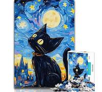 Cat Under The Night Sky Adult Jigsaw Puzzles 1000 Pieces,Staycation Kill Time Every Piece Is Unique - Challenging Family Fun Game 38x26cm