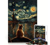 Cat Under The Starry Night Jigsaw 1000 Pieces for Teenagers Thought Training Leisure Activity Snug Fit Great Gift size 50x75cm