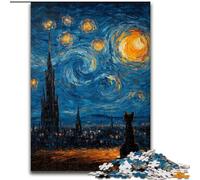 Cat Under The Starry Sky Jigsaw Puzzles for Adults, Decompressing Intellectual Educational Toy Educational Game for Birthday, Chrismas (50x75cm)