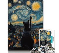 Cat Under The Stars Jigsaw Puzzles for Adults 1000 Pieces,Family Game Stress Reliever Difficult Challenge Great Gifts And Toys 50x75cm