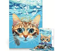 Cat Underwater Digital Art 1000 Teenager Pieces Jigsaw Puzzle Brain Strength Peaceful Fun Firm Interlock Ideal Xmas Gift size 38x52cm