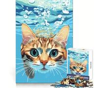 Cat Underwater Digital Art Jigsaws for Adults1000 Pieces Mental Dexterity Light Recreation Flawless Fit Lovely Gift size 50x75cm