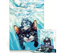 Cat Underwater with Bubbles Illustration Jigsaw 1000 Pieces for Teenagers Thought Training Leisure Activity Snug Fit Great Gift size 38x52cm
