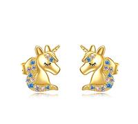 Cat/Unicorn/Bee Earrings 14k Solid Gold Cute Mini Animal Stud Earrings Fine Gold Studs Jewelry for Women Teen Girls Christmas Valentine's Day Gifts