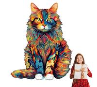 Cat - Unique Wooden Animal Shaped Game, Precisely Cut Wooden Pieces, Decorative Artistic Brain Teaser | For Adults Children Family Friends Home Living Room