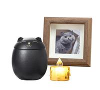 Cat Urn for Ashes, Ceramic Cat Ashes Urn with Photo Frame and Candle-Black, S