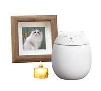 Cat Urn for Ashes, Ceramic Cat Ashes Urn with Photo Frame and Candle-White, L