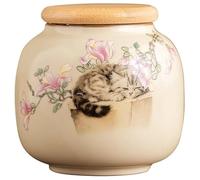 Cat Urn for Ashes, pet urns for Cats with Inner Layer Cracking Craftsmanship，Made by Ceramics (Cat Sleeping Under Flowers)