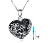Cat Urn Necklace for Ashes Sterling Silver Cat Wings Cremation Keepsake Pet Memorial Pendant Cremation Jewelry Gifts for Women