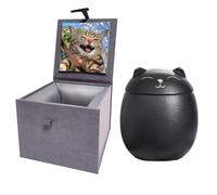 Cat Urns for Ashes, Matte Ceramic Cat Ashes Urns Handicrafted Pets Ashes Urns Keepsake Memorial Gift, Ashes Holder with Box (Black, Large)