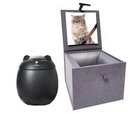 Cat Urns for Ashes, Matte Ceramic Cat Ashes Urns Handicrafted Pets Ashes Urns Keepsake Memorial Gift, Ashes Holder with Box (Black, Small)