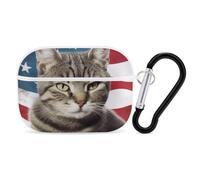 Cat USA Flag AirPod Pro Case, Anti Scratch Hard PC Cover with Keychain, AirPod Pro 2nd/1st Case Accessories for Women Men, White-Style