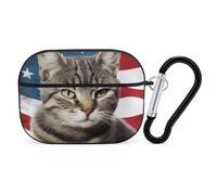 Cat USA Flag AirPod Pro Case, Anti Scratch Hard PC Cover with Keychain, AirPod Pro 2nd/1st Case Accessories for Women Men, Black-Style