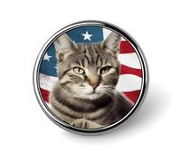 Cat Usa Flag Round Badge for Men Women, Durable & Stylish Lapel Pins, Lightweight Metal Badges for Shirts, Jackets, Hats