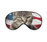 Cat USA Flag Sleep Mask for Women Men, Soft Eye Mask with Adjustable Strap for Sleeping, Light Blocking Travel Blindfold for Nap Comfortable Eye Cover for Home Office