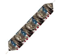 Cat USA Flag Table Runner for Dining Table, Short Plush Runners Washable & Durable Tablerunner Modern Home Decor for Wedding, Kitchen, Holiday 229*33cm