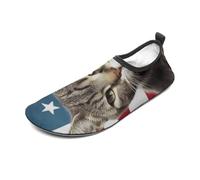 Cat USA Flag Water Shoes for Men Women, Lightweight Stretch Swim Shoes with Anti-Slip Rubber Sole, Quick-Dry Aqua Socks for Pool, Beach, Surfing, Style, 12