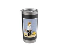 Cat Vacuuming Whimsical Folk Art Retro Illustration Stainless Steel Insulated Tumbler