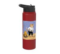 Cat Vacuuming Whimsical Folk Art Retro Illustration Stainless Steel Insulated Water Bottle
