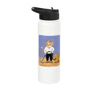 Cat Vacuuming Whimsical Folk Art Retro Illustration Stainless Steel Insulated Water Bottle