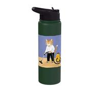 Cat Vacuuming Whimsical Folk Art Retro Illustration Stainless Steel Insulated Water Bottle