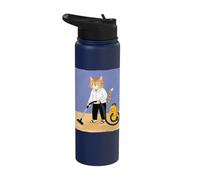 Cat Vacuuming Whimsical Folk Art Retro Illustration Stainless Steel Insulated Water Bottle