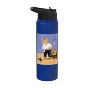Cat Vacuuming Whimsical Folk Art Retro Illustration Stainless Steel Insulated Water Bottle