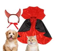 Cat Vampire Cloak, Adjustable Vampire Cat Cloak, Cat Halloween Cosplay Apparel, Colorful Pet Cape with Horn for Small Medium Dogs, Cats