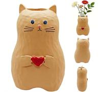 Cat Vase Handmade Wooden Vase,Solid Wood Cat Statue Vases,Modern Creative Cats Decor for CatLovers,Cats Statue Holding Heart Shaped,Women Gifts for Valentine's Day Mother's Day